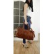 Leather travel crossbody bag Chasha cognac leather weekender sport bag