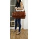 Leather travel crossbody bag Chasha cognac leather weekender sport bag