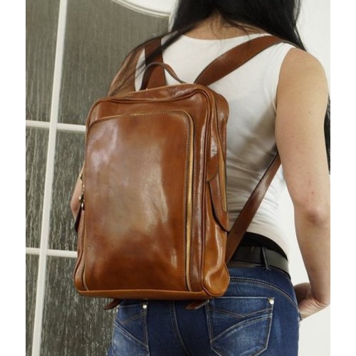 Leather backpack school bag tan leather travel bag Davina