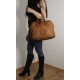 Leather tote handbag tan travel bag vintage effect Sarah