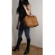 Leather tote handbag tan travel bag vintage effect Sarah