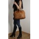 Leather tote handbag tan travel bag vintage effect Sarah