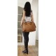 Leather tote handbag tan travel bag vintage effect Sarah