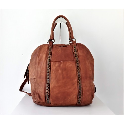 Convertible tan leather handbag to backpack or crossbody bag Jarah