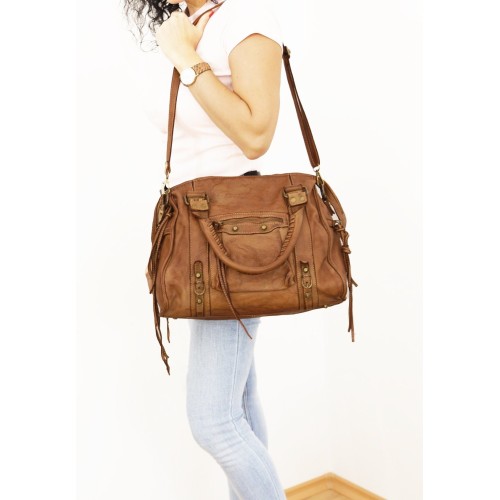 Acker Distressed Cognac Leather Handbag