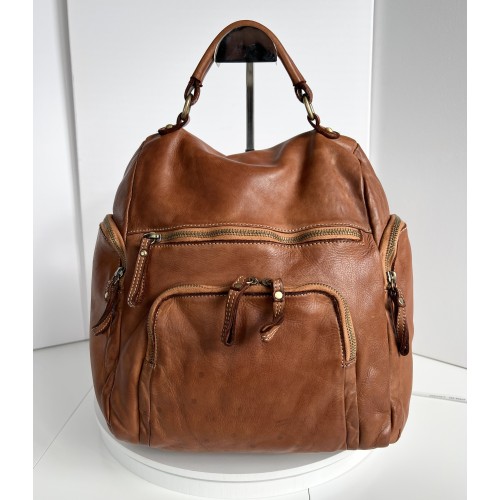 Cognac Aim Leather Backpack for Classic Appeal