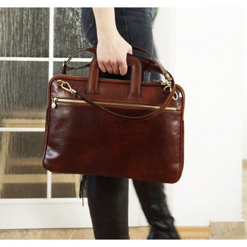 Leather briefcase April cognac leather laptop bag