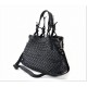 Leather tote bag Elow small black woven leather bag