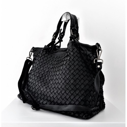 Elow Black Woven Leather Tote Bag