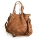 Elow Stylish Cognac Woven Leather Tote Bag