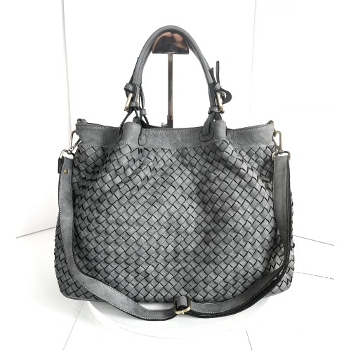 Elow Grey Woven Leather Tote Bag