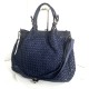 Elow Navy Blue Woven Leather Tote Bag