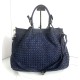 Elow Navy Blue Woven Leather Tote Bag