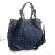 Elow Navy Blue Woven Leather Tote Bag