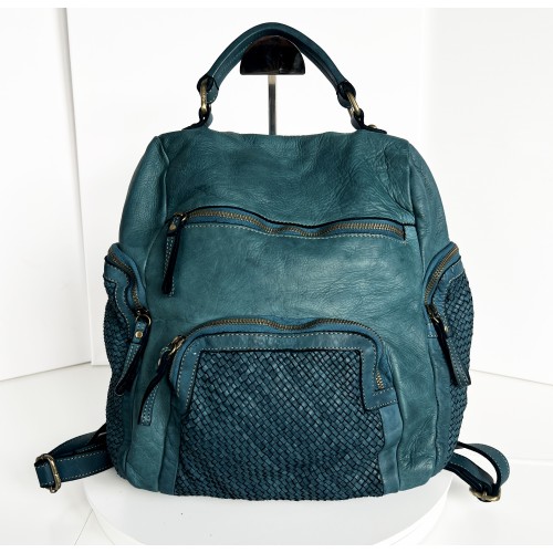 Teal Blue Leather Backpack Jerry