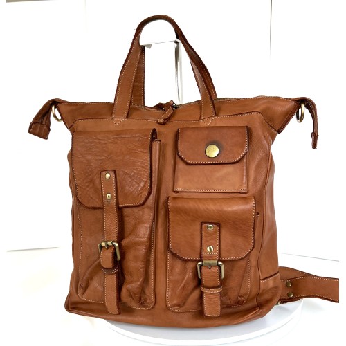 Stella Cognac Leather Convertible Backpack Tote